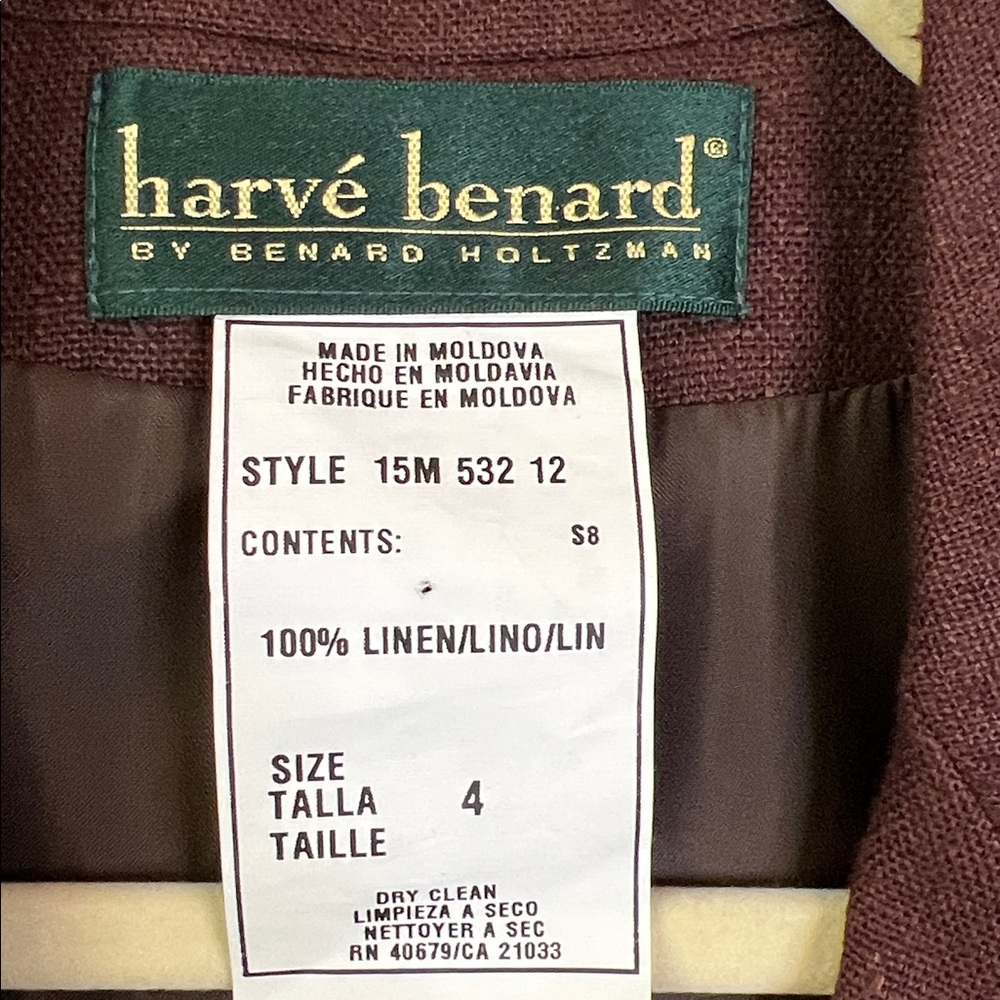 Vintage Harve Benard Chocolate Brown Linen Long Sleeve Blazer Size 4 Tall - Picture 4 of 7